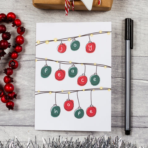 Red and green bauble Christmas card - 8, 12, 16 or 30