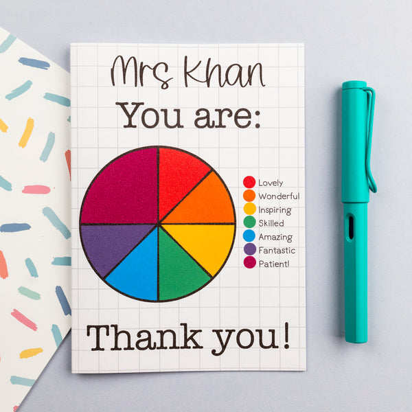 **Personalised** Pie chart teacher thank you card