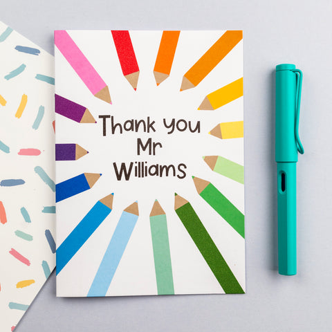**Personalised** Pencils teacher thank you card