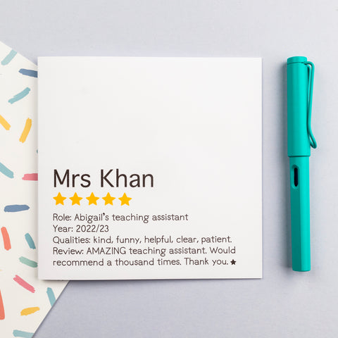 **Personalised** Teaching assistant review thank you card