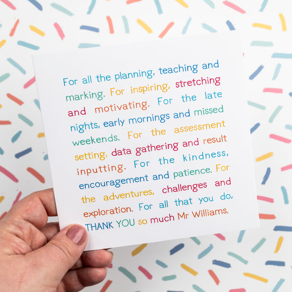 **Personalised** For all the.... teacher thank you card