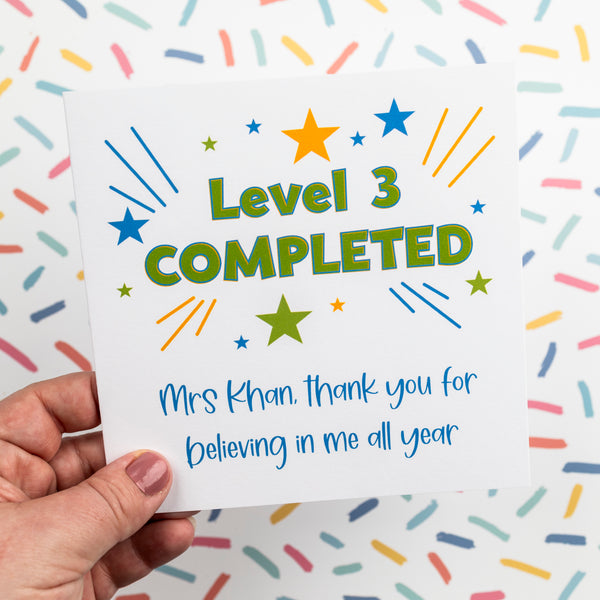 **Personalised** Level completed thank you card