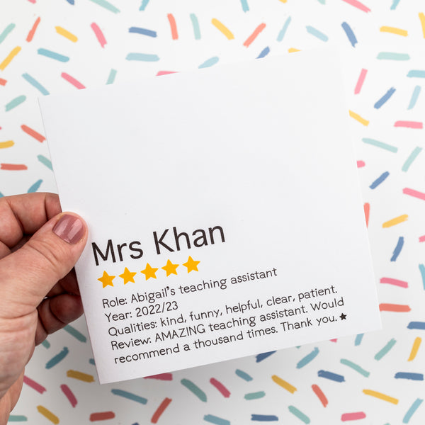 **Personalised** Teaching assistant review thank you card