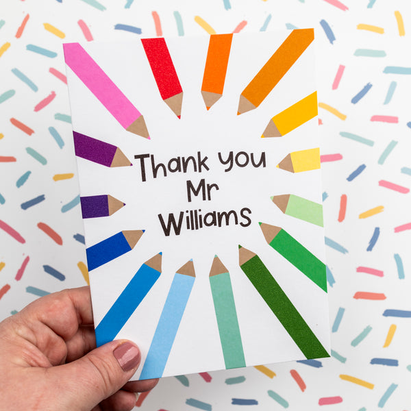 **Personalised** Pencils teacher thank you card