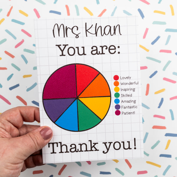 **Personalised** Pie chart teacher thank you card
