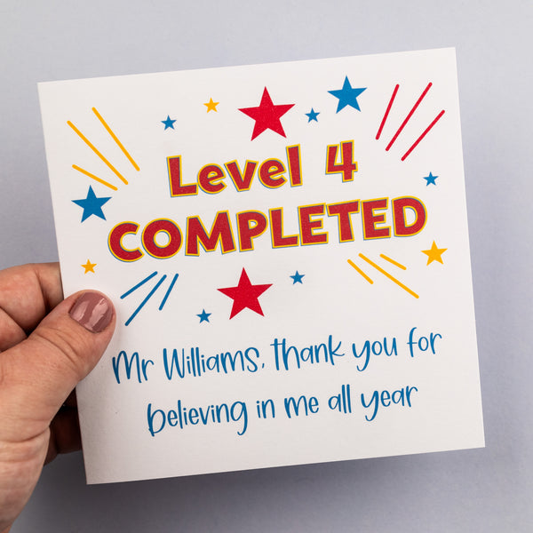 **Personalised** Level completed thank you card